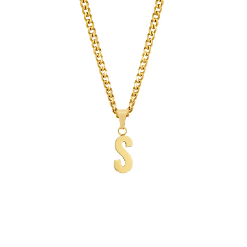 vintage charm chain necklace-18K Gold Initial Letter Necklace