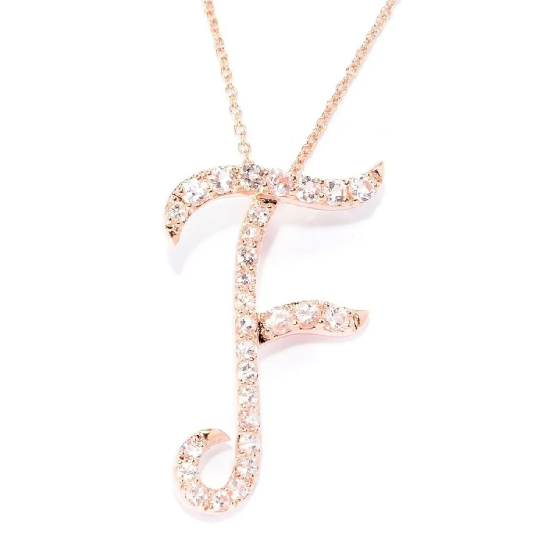 simple personalized gold necklace-18k Rose Gold over Sterling Silver Round Morganite Initial F Necklace