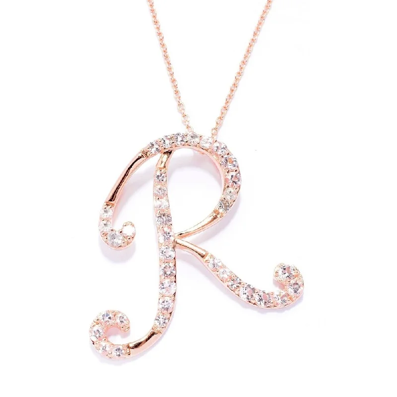 silver heart pendant for women-18k Rose Gold over Sterling Silver Round Morganite Initial R Necklace