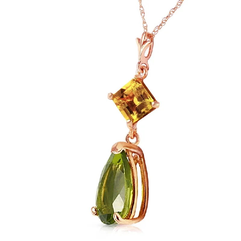 zodiac pendant necklace for women-2 Carat 14K Solid Rose Gold Necklace Natural Citrine Peridot