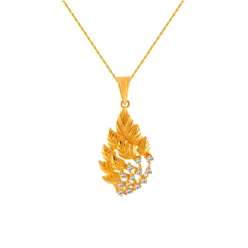 personalized chain name necklace-22KT (916) Yellow Gold And American Diamond Pendant For Women