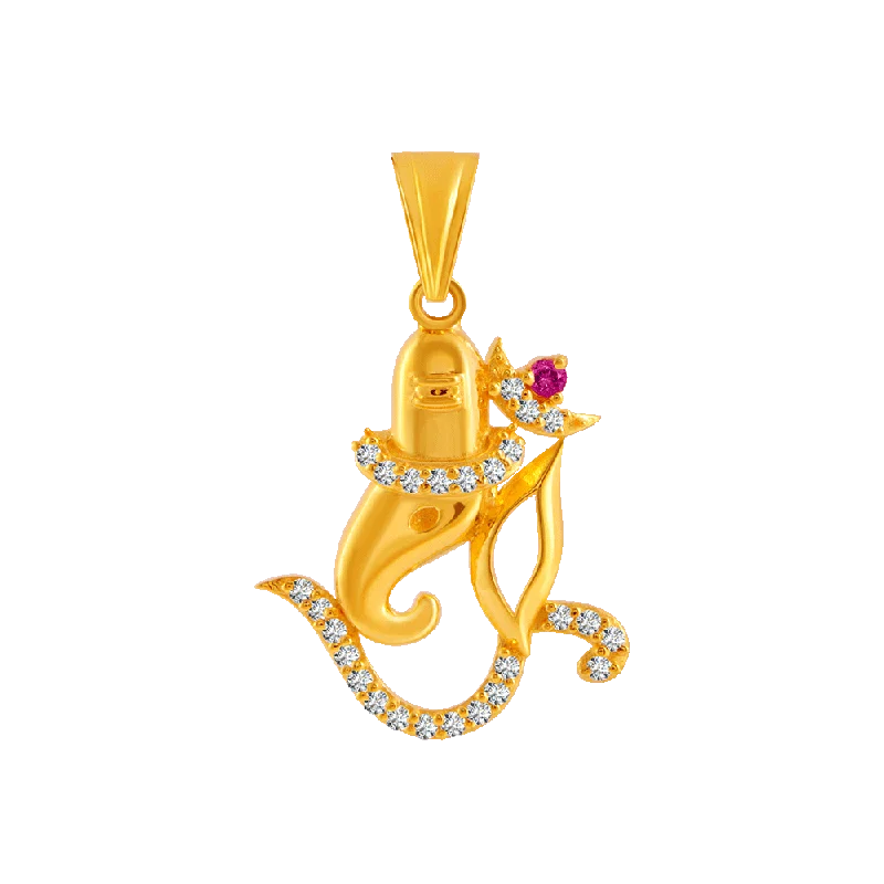 gold charm necklace for women-22KT Yellow Gold, American Diamond And Ruby Pendant For Women