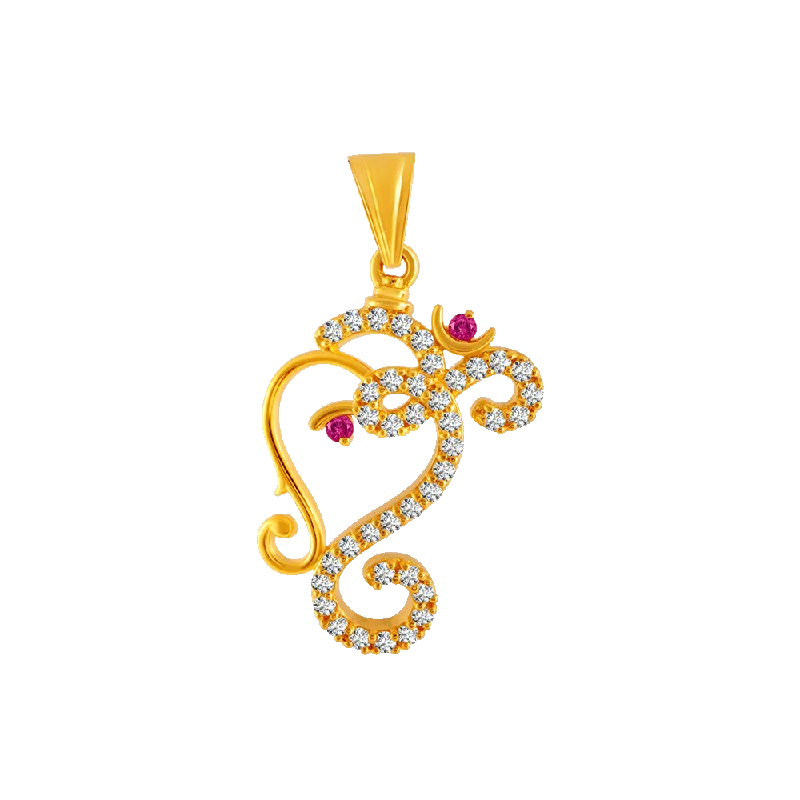 engraved charm necklace-22KT Yellow Gold, American Diamond And Ruby Pendant For Women