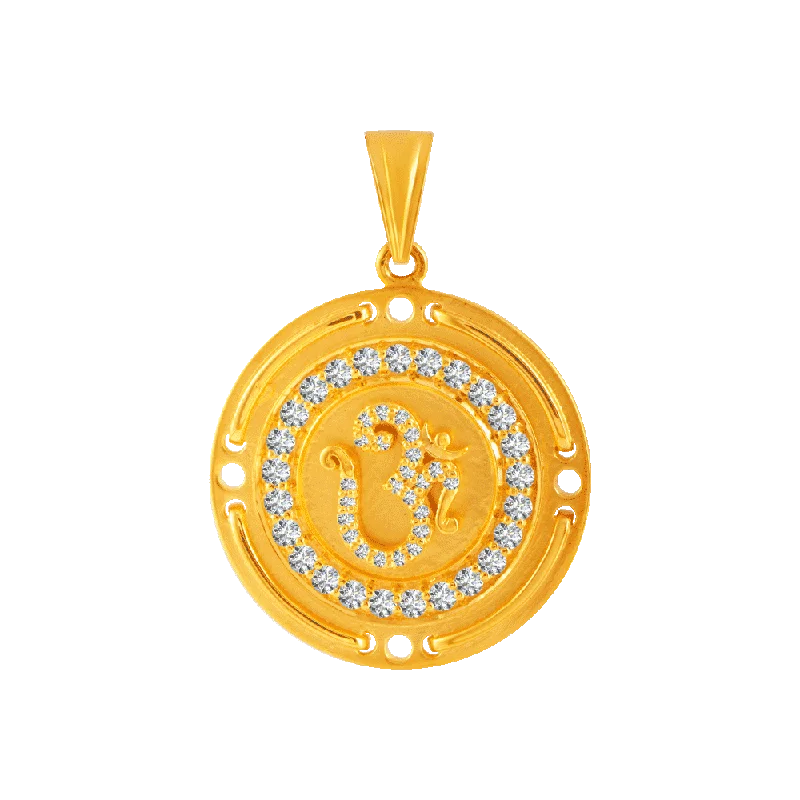 custom name pendant necklace-22KT Yellow Gold And American Diamond Pendant For Women