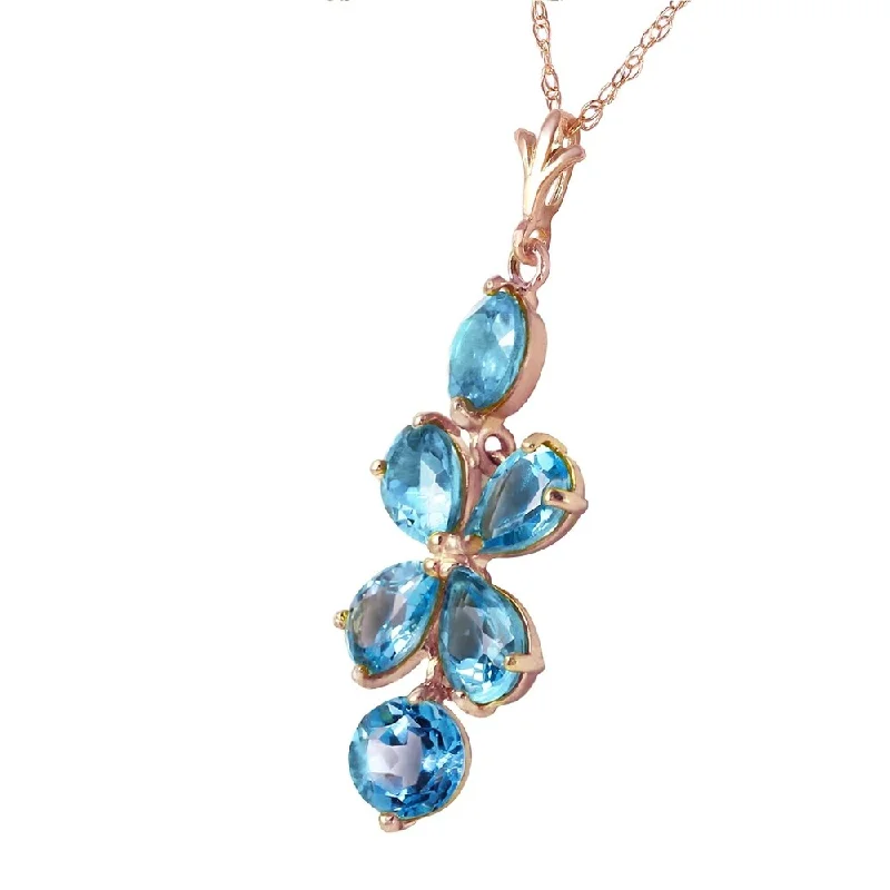 men’s sterling silver pendant necklace-3.15 Carat 14K Solid Rose Gold Petals Blue Topaz Necklace