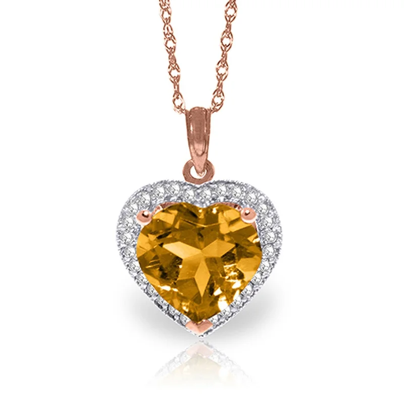 silver geometric pendant necklace-3.24 Carat 14K Solid Gold Necklace Natural Diamond Heart Citrine