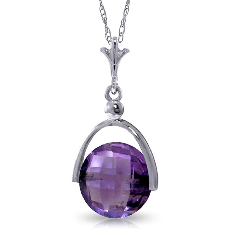 zodiac sign pendant necklace for men-3.25 Carat 14K White Gold Necklace Checkerboard Cut Purple Amethyst