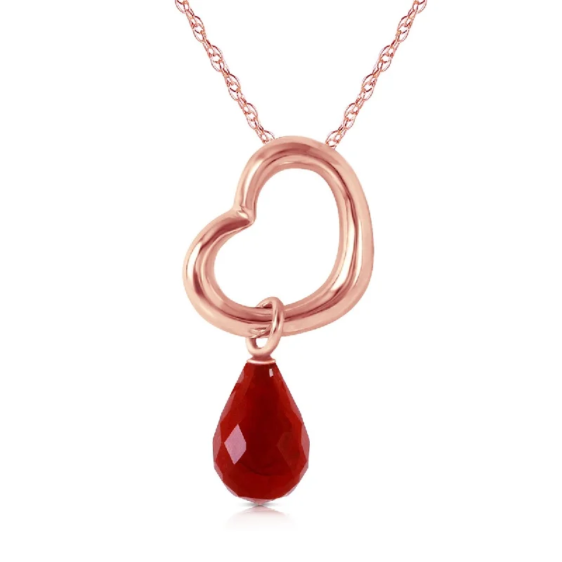 beaded charm necklace-3.30 Carat 14K Solid Gold Heart Necklace w/ Dangling Natural Ruby