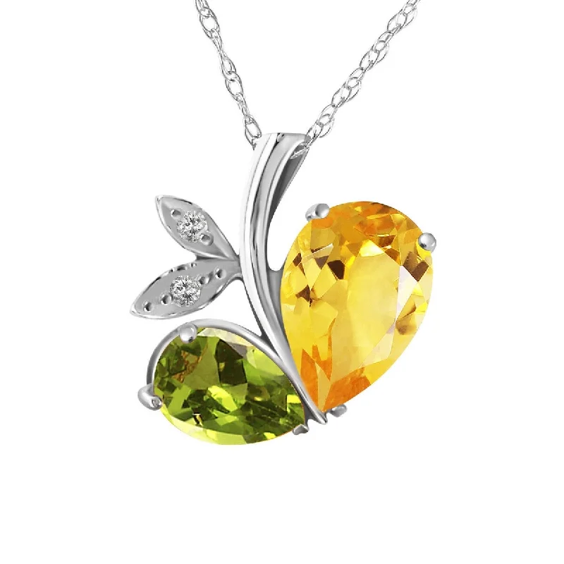 dainty crystal necklace-4.06 Carat 14K Solid Gold Heart Necklace Citrine, Peridot & Diamonds