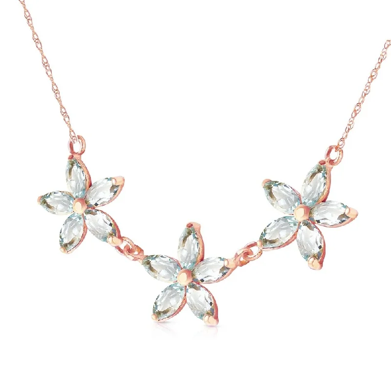 luxury charm necklace-4.2 Carat 14K Solid Rose Gold Necklace Natural Aquamarine