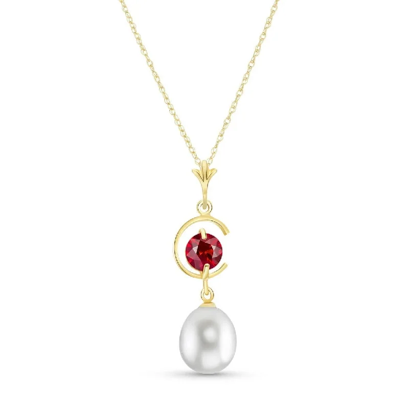 custom photo necklace for gift-4.5 Carat 14K Solid Gold Natural Ruby Gemstone Pearl Necklace