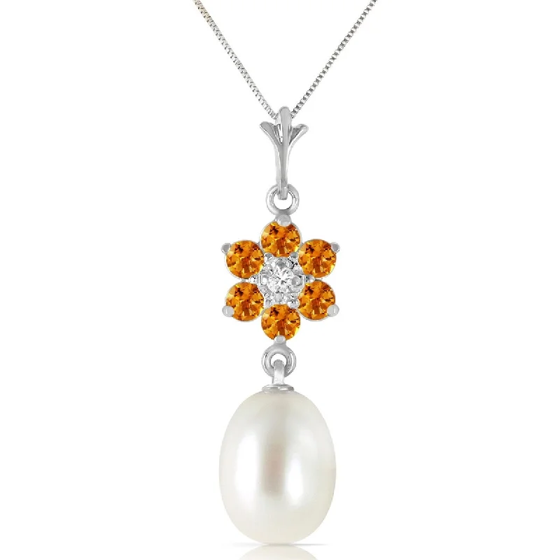 custom charm pendant necklace-4.53 Carat 14K Solid Gold Necklace Natural Pearl, Citrine Diamond