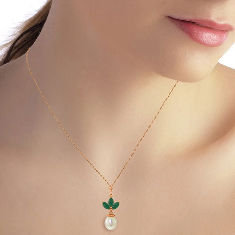 simple gold heart necklace-4.75 Carat 14K Solid Gold Gemstone Necklace Natural Pearl Emerald