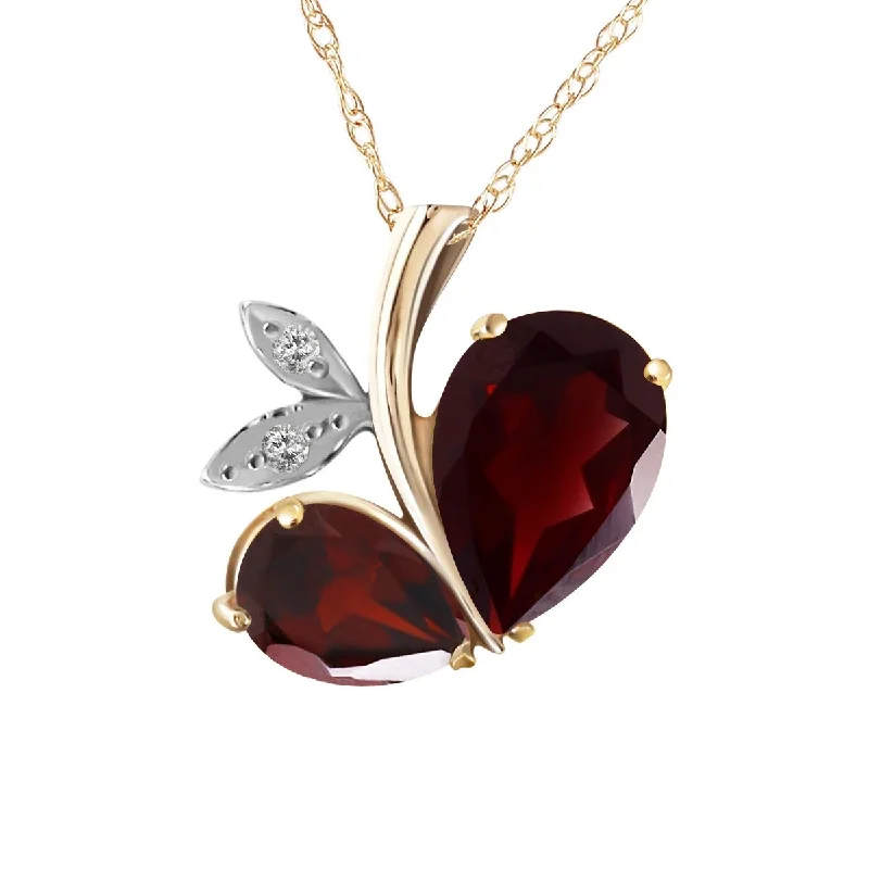 simple gold chain necklace-5.06 Carat 14K Solid Gold Modern Heart Necklace w/ Diamond & Garnets