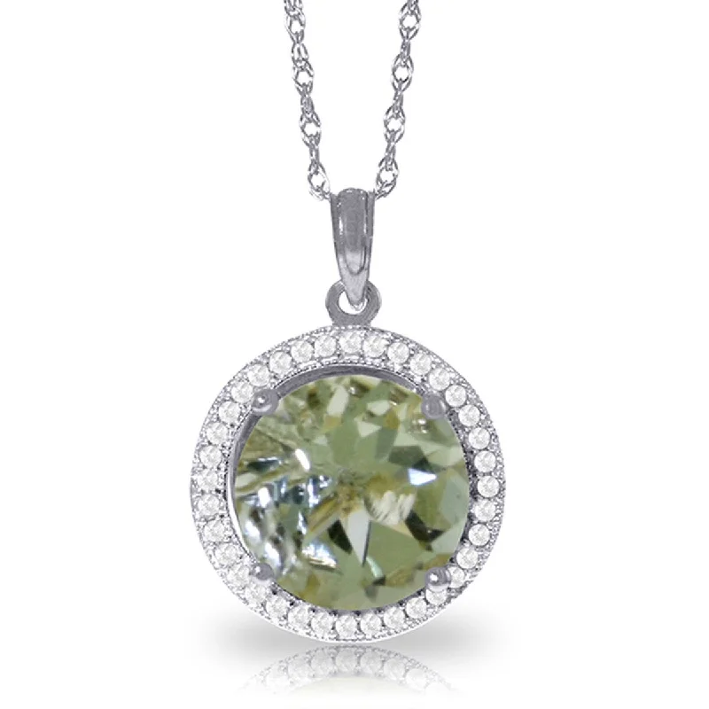 dainty circle pendant necklace-5.2 Carat 14K Solid Gold Diamond Green Amethyst Gemstone Necklace