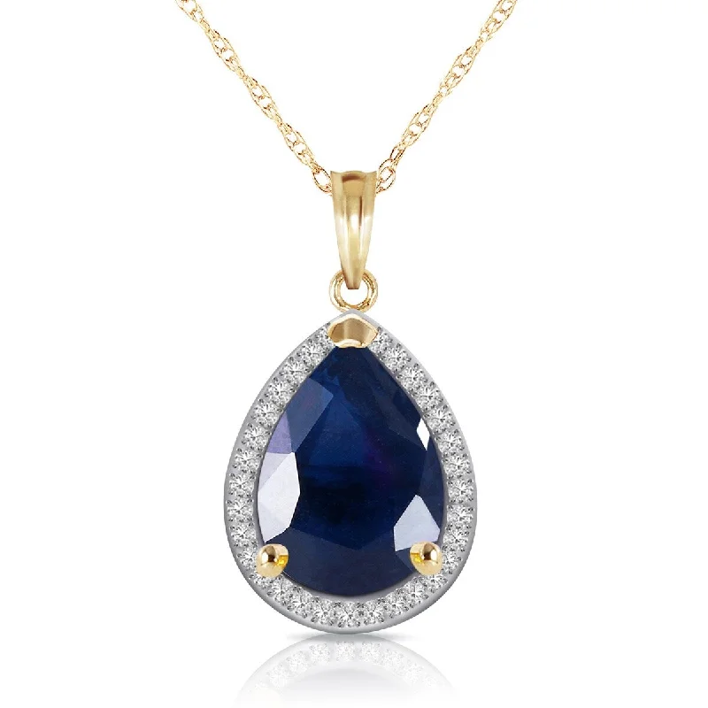 silver heart pendant for women-5.26 Carat 14K Solid Gold Gemstone Necklace Natural Diamond Sapphire