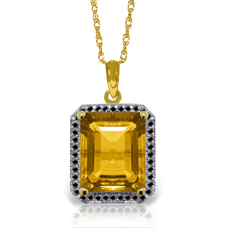 men’s gold pendant necklace-5.40 Carat 14K Solid Gold Necklace w/ Natural Black Diamonds & Citrine