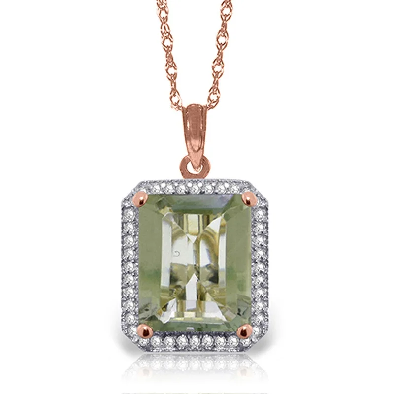 minimal gold charm necklace-5.55 Carat 14K Solid Gold Isabella Green Amethyst Diamond Necklace