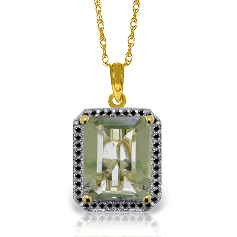 custom gold heart necklace-5.55 Carat 14K Solid Gold Necklace w/ Black Diamonds & Green Amethyst