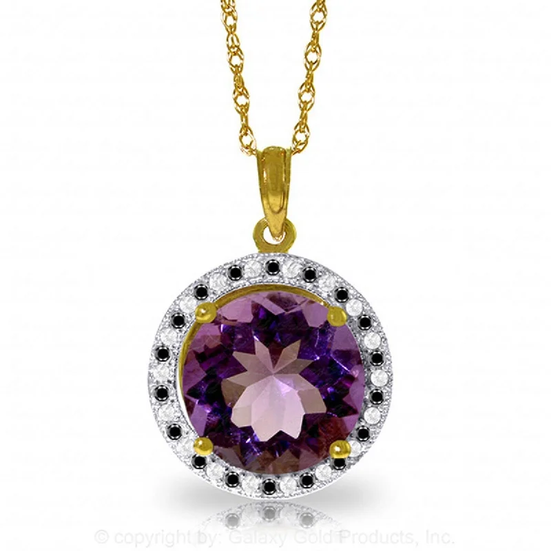 engraved bar necklace with initials-6.20 Carat 14K Solid Gold Black / White Diamonds & Amethyst Necklace