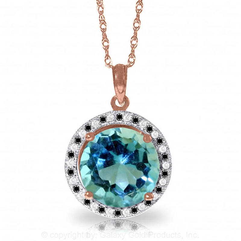 engraved gemstone necklace-8.00 Carat 14K Solid Gold Black / White Diamonds & Blue Topaz Necklace