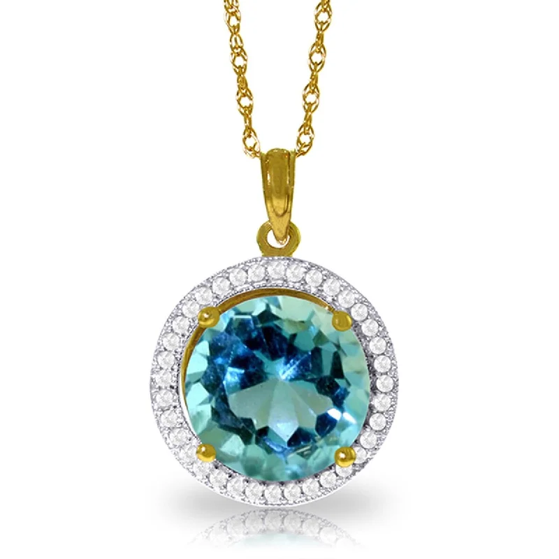 simple personalized gold necklace-8 Carat 14K Solid Gold Natural Diamond Blue Topaz Gemstone Necklace