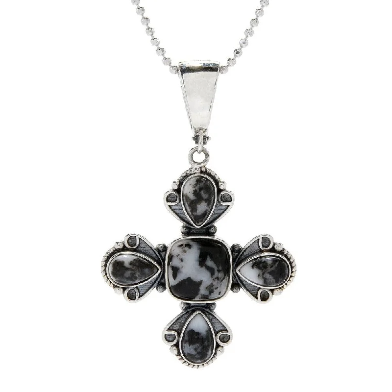 handmade crystal pendant necklace-925 Sterling Silver White Buffalo Cross Pendant