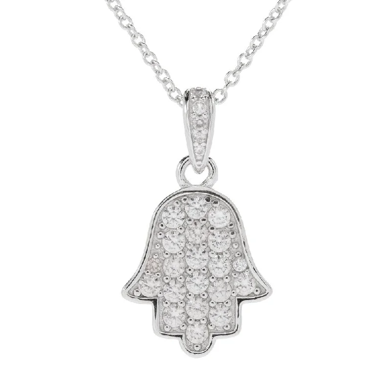 men’s infinity chain necklace-925 Sterling Silver White Natural Zircon " Hamsa " Pendant