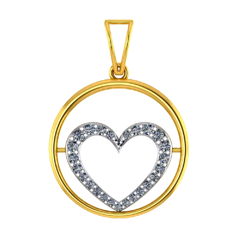 personalized family birthstone pendant-Beautiful 14k Gold Circular Pendant With A Heart Shape Design In It