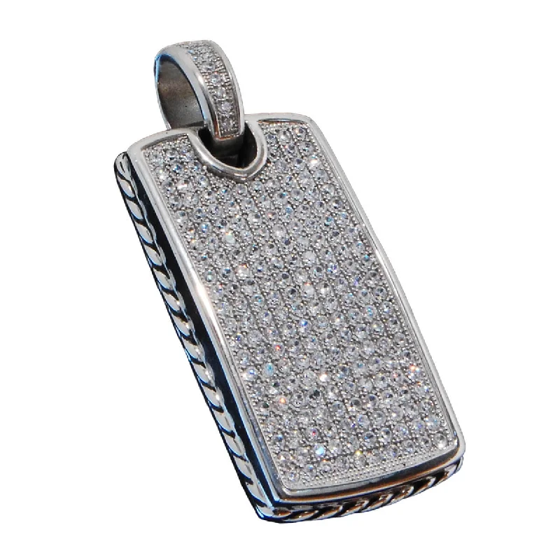 engraved charm necklace-BLING DOGTAG CZ Stone Mens Pendant in Stainless Steel