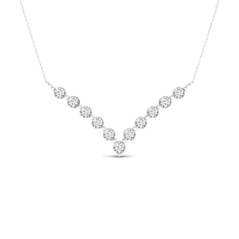 handmade charm pendant necklace-De Couer 10k Gold 1/4ct TDW Diamond V Shape Pendant Necklace