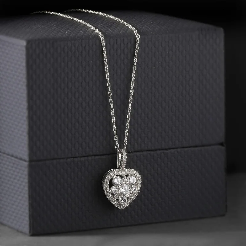 charm necklace for friends-De Couer 10k Gold 2/5ct TDW Heart Shape Diamond Necklace