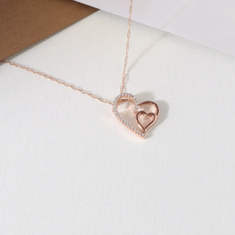 personalized love necklace-De Couer 10k Rose Gold 1/10ct TDW Diamond Heart Necklace - Pink