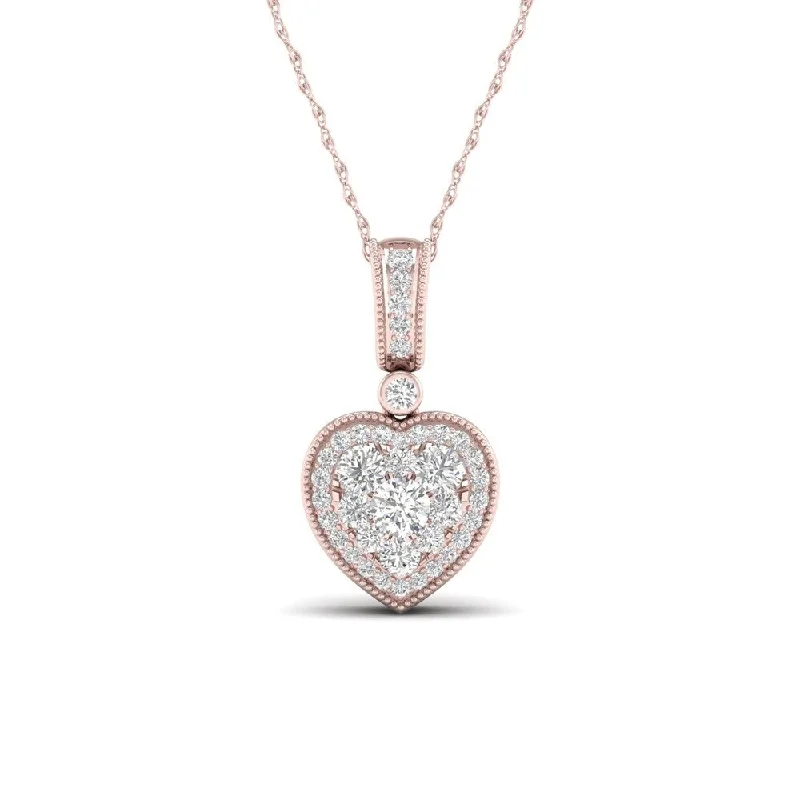 birthstone crystal pendant necklace-De Couer 10K Rose Gold 1/3ct TDW Diamond Cluster Heart Necklace - Pink