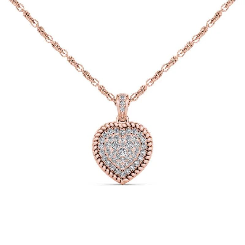 men’s sterling silver pendant necklace-De Couer 10K Rose Gold 1/4ct TDW Diamond Cluster Heart Necklace - Pink