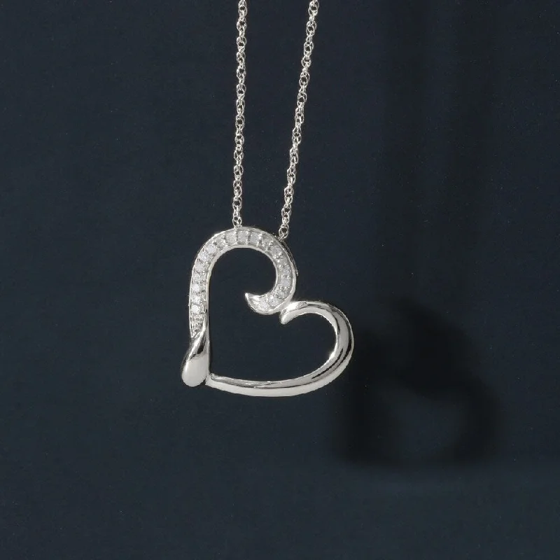 simple gold pendant choker-De Couer 10k White Gold 1/20ct TDW Diamond Tilted Heart Necklace