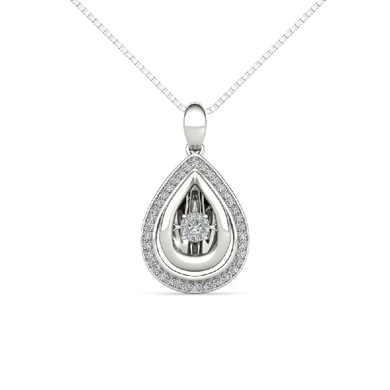 engraved heart pendant necklace-De Couer 10K White Gold 1/5ct TDW Dancing Diamond Necklace - White H-I