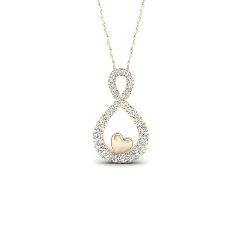 sterling silver zodiac necklace-De Couer 10k Yellow Gold 1/6ct TDW Diamond Infinity with Heart Necklace