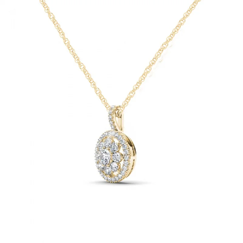 infinity love charm necklace-De Couer 10K Yellow Gold 2/5ct TDW Diamond Cluster Halo Necklace