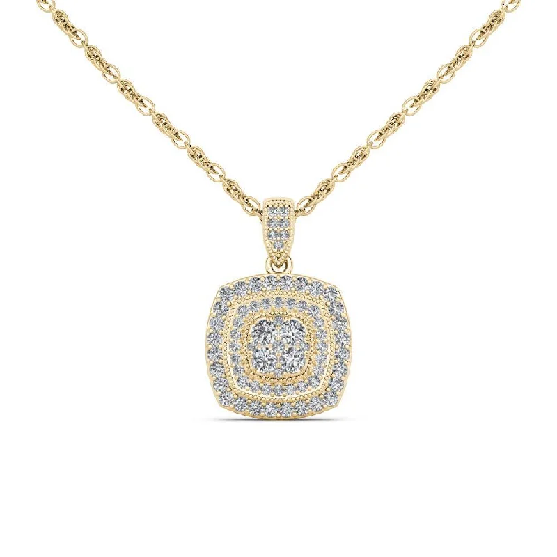 silver pendant necklace with gemstone-De Couer 14K Yellow Gold 1/2ct TDW Diamond Halo Necklace