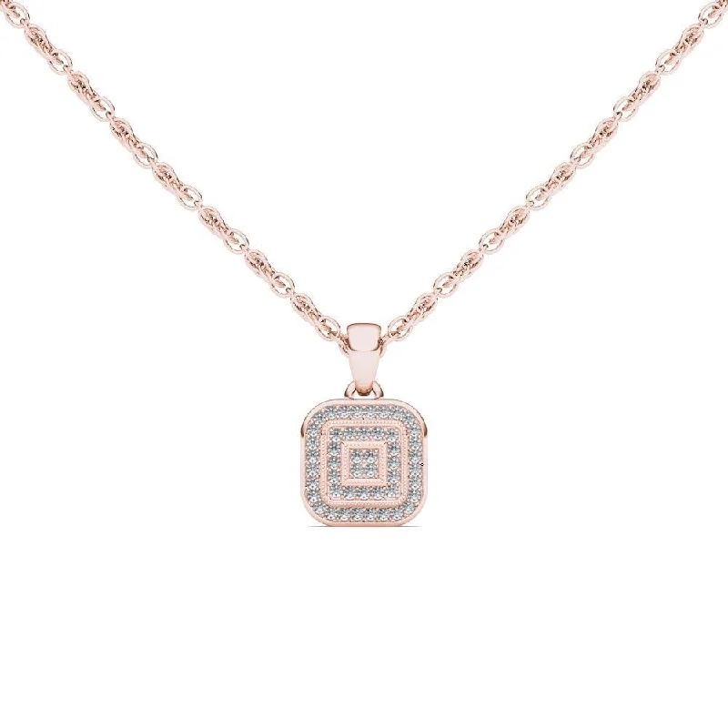 geometric pendant necklace-De Couer IGI Certified 10k Rose Gold 1/10ct TDW Diamond Halo Necklace - Pink