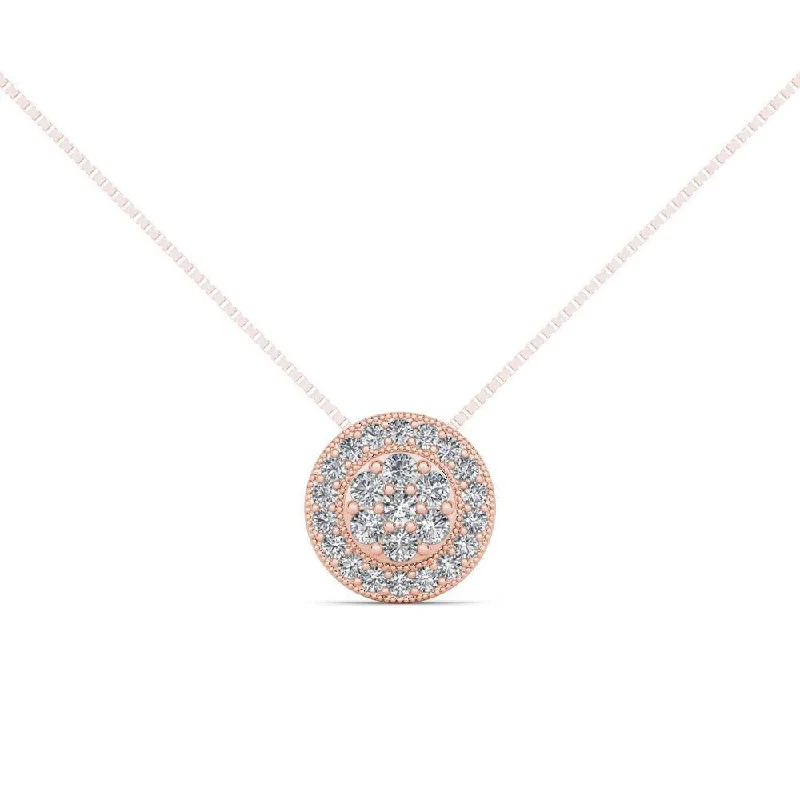 custom charm pendant necklace-De Couer IGI Certified 10K Rose Gold 1/2ct TDW Diamond Cluster Halo Necklace - Pink