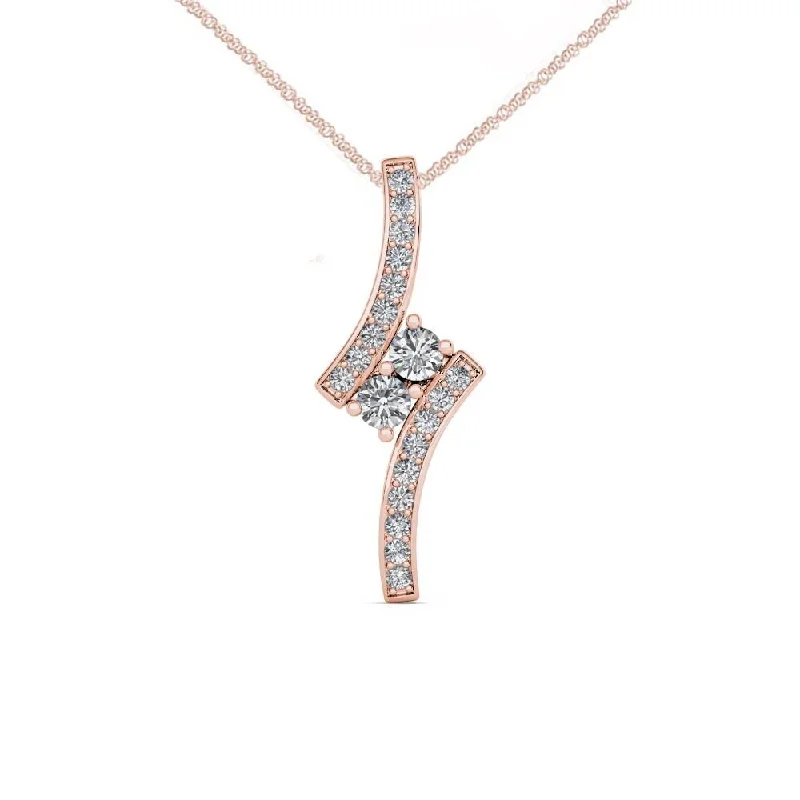 silver pendant necklace with crystal-De Couer IGI Certified 10K Rose Gold 1/2ct TDW Diamond Two Stone Necklace - Pink