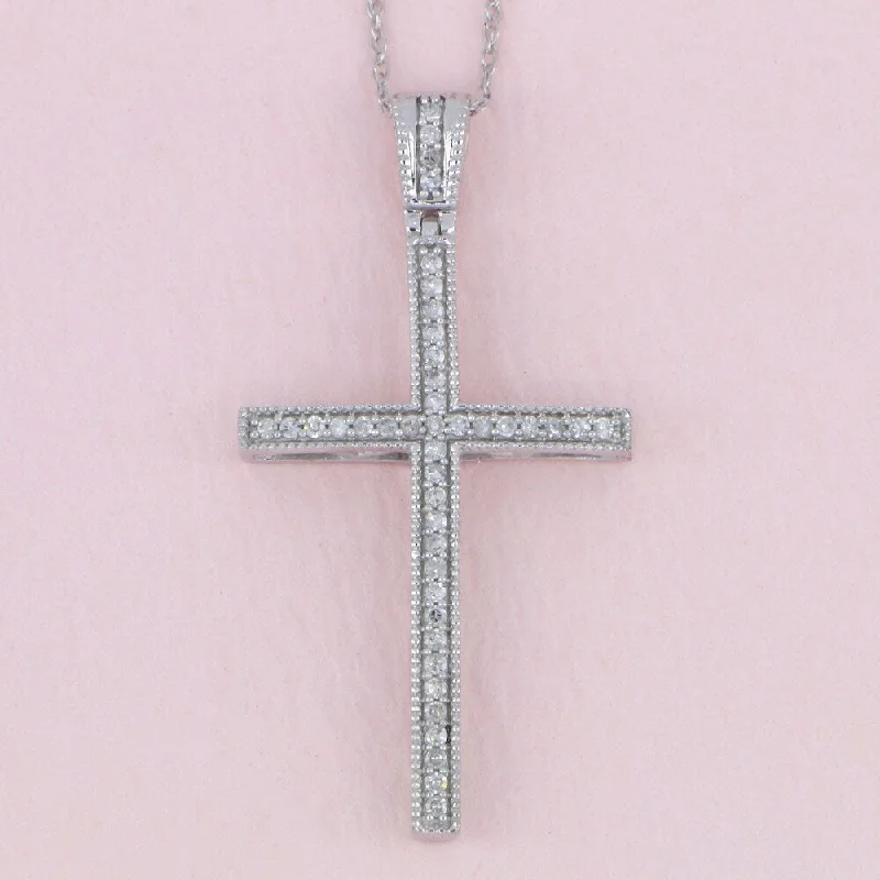 gold charm necklace for women-De Couer IGI Certified 10K White Gold 1/6ct TDW Diamond Cross Necklace - White H-I