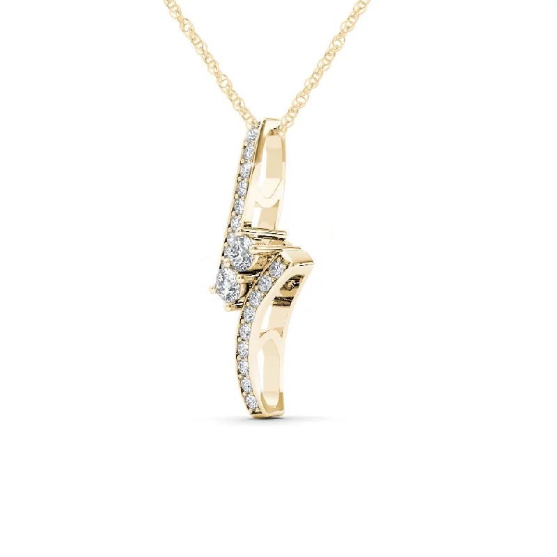 mother’s necklace with children’s names-De Couer IGI Certified 10K Yellow Gold 1/2ct TDW Diamond Two Stone Necklace