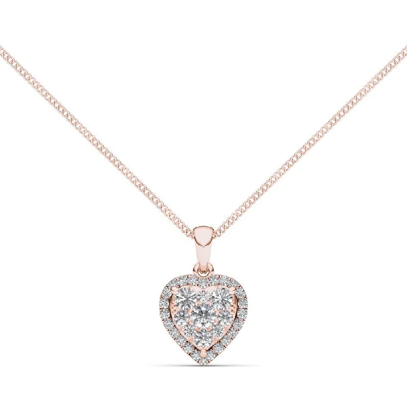 men’s sterling silver pendant necklace-De Couer IGI Certified 14K Rose Gold 1/2ct TDW Diamond Cluster Necklace - Pink