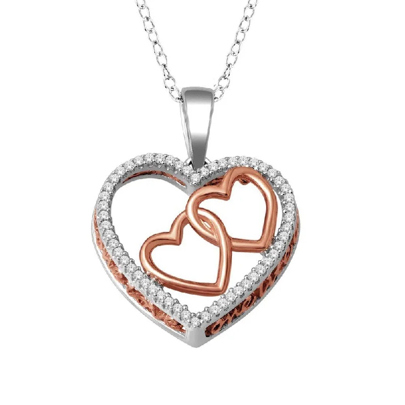 personalized silver love necklace-De Couer IGI Certified Pink-plated Silver 1/6ct TDW Diamond Heart Necklace