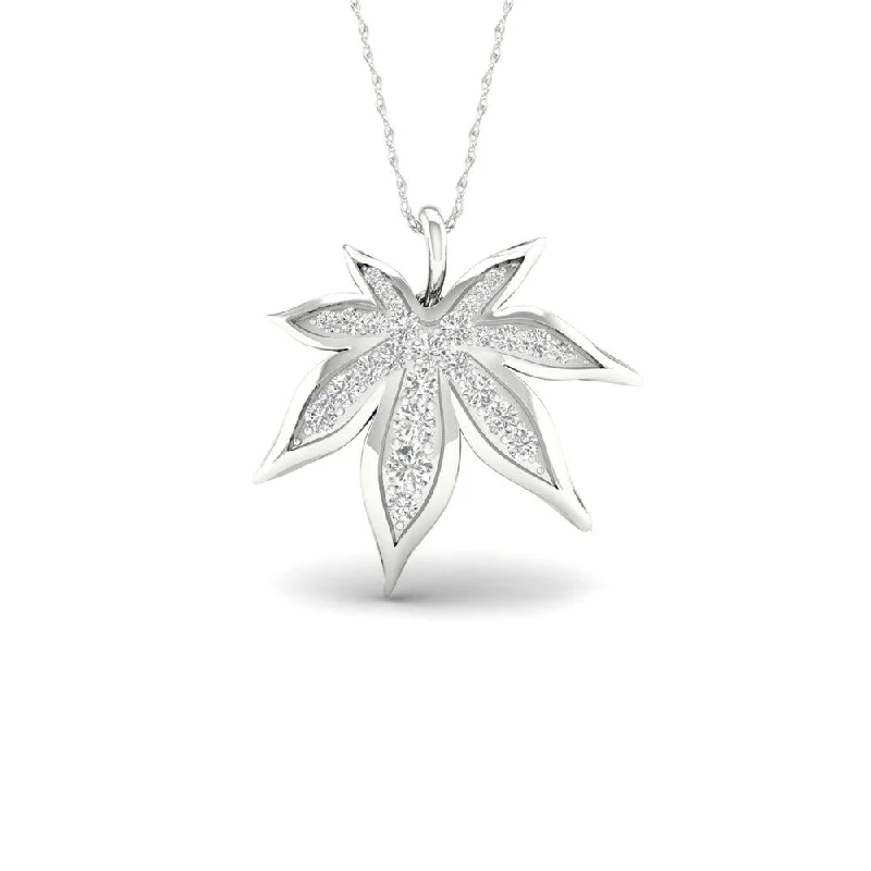 infinity love charm necklace-De Couer S925 Sterling Silver 1/3ct TDW Diamond Maple Leaf Necklace