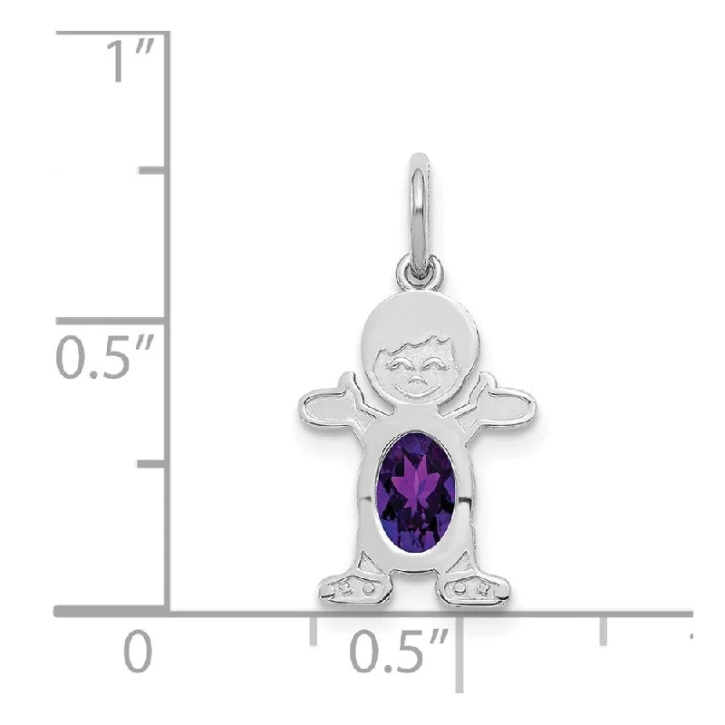 layered charm necklace-Diamond2Deal 14K White Gold Boy Oval Genuine Amethyst Pendant (L- 21 mm, W- 12 mm)