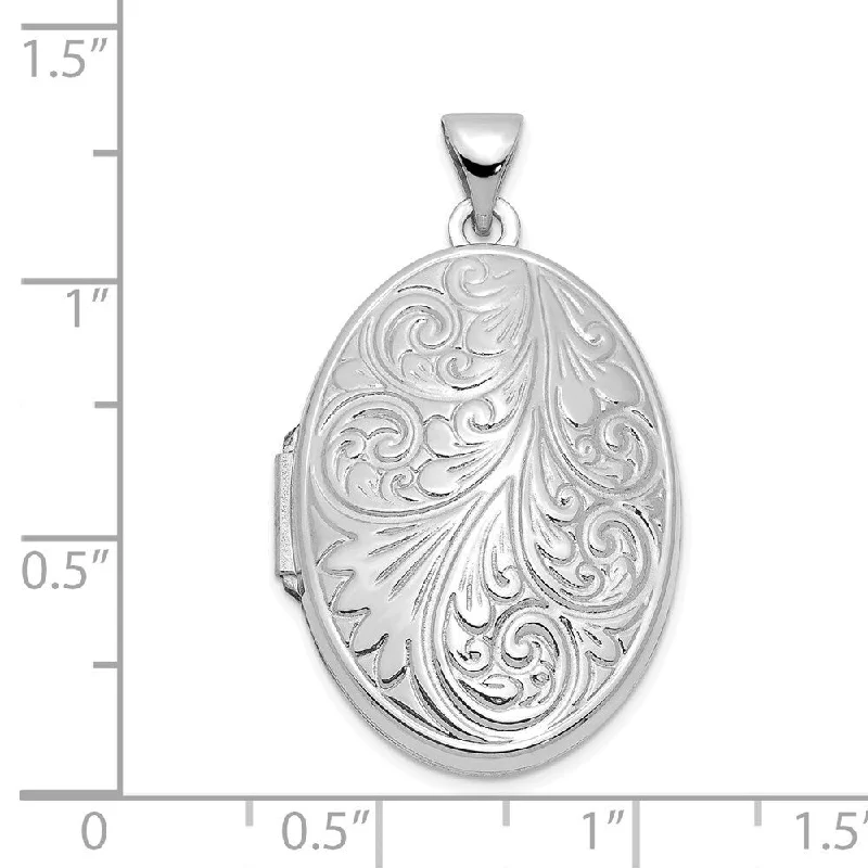 sterling silver pendant chain necklace-Diamond2Deal 14K White Gold Scroll Oval Locket (W- 20 mm, L- 33.50 mm)